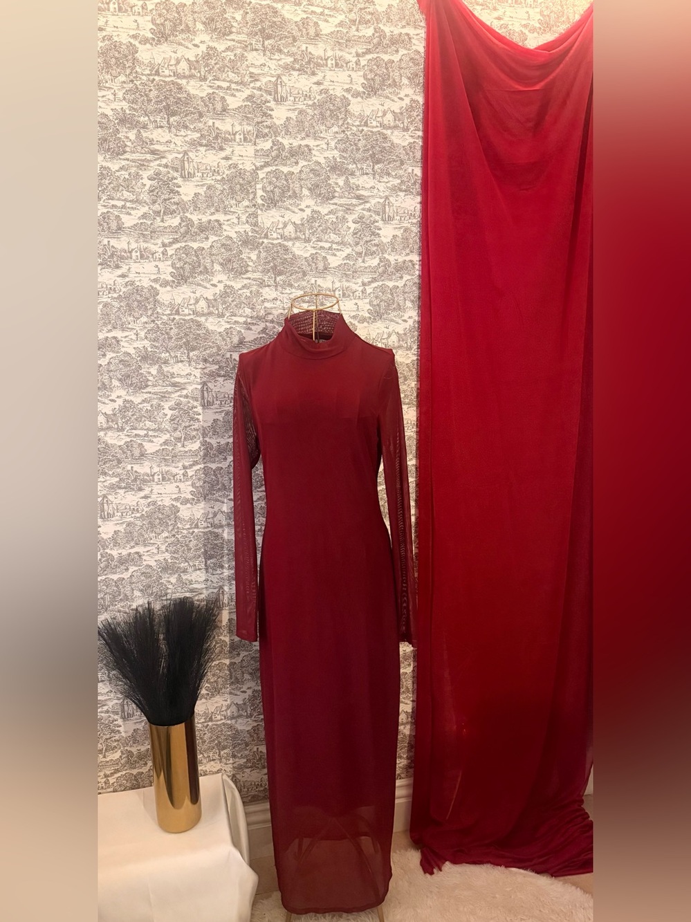 Bar III L Crimson Veil Burgundy Maxi Dress | Midnight Mansion